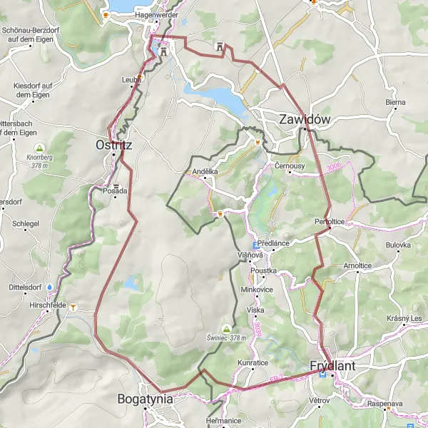 Miniaturní mapa "Okružní trasu s výhledem na Księża Górę a Údolí" inspirace pro cyklisty v oblasti Severovýchod, Czech Republic. Vytvořeno pomocí plánovače tras Tarmacs.app