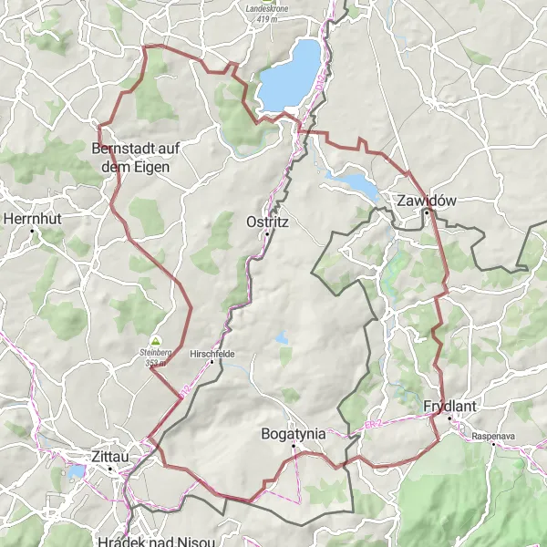 Mapa miniatúra "Okolo Heřmanic a Sieniawka" cyklistická inšpirácia v Severovýchod, Czech Republic. Vygenerované cyklistickým plánovačom trás Tarmacs.app