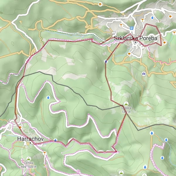 Map miniature of "Scenic Journey to Wodospad Kamieńczyka (Gravel)" cycling inspiration in Severovýchod, Czech Republic. Generated by Tarmacs.app cycling route planner