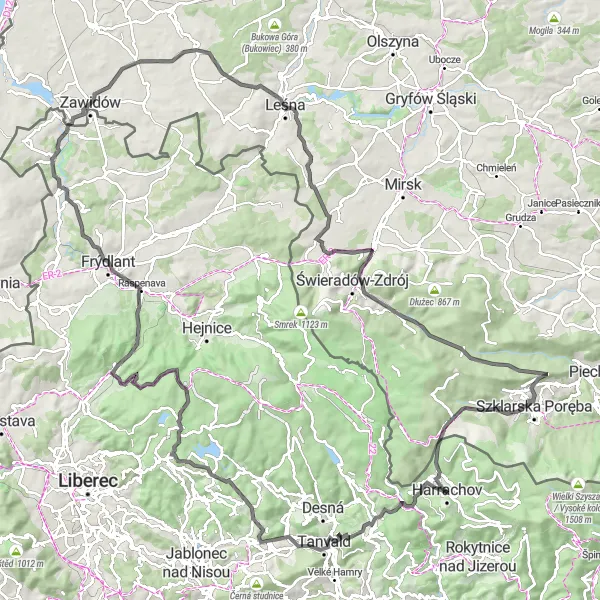 Karten-Miniaturansicht der Radinspiration "Harrachov Panoramaroute" in Severovýchod, Czech Republic. Erstellt vom Tarmacs.app-Routenplaner für Radtouren