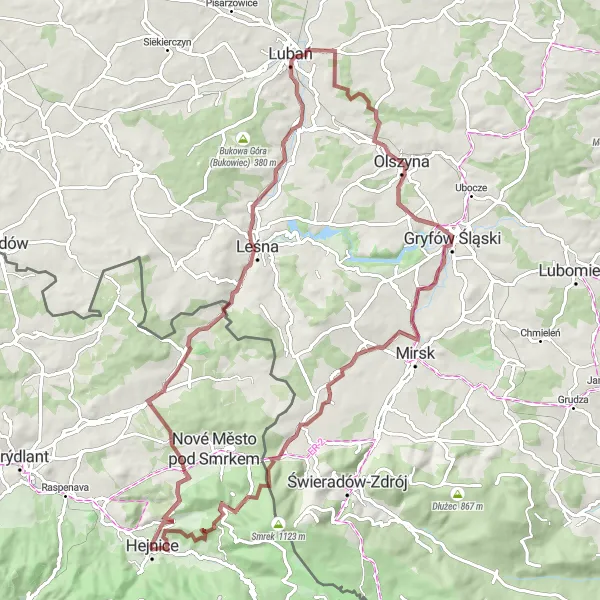Mapa miniatúra "Trasa Lázně Libverda - Kočičí kameny" cyklistická inšpirácia v Severovýchod, Czech Republic. Vygenerované cyklistickým plánovačom trás Tarmacs.app