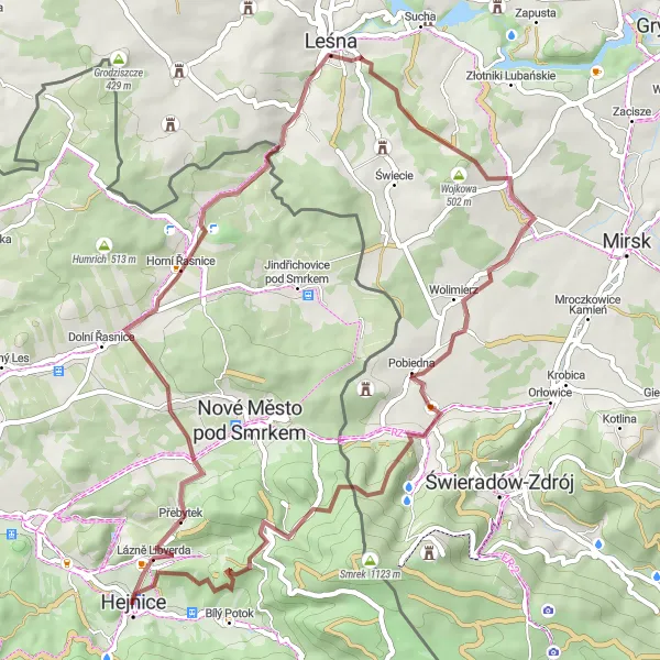 Miniaturní mapa "Gravel Kolem Hejnice" inspirace pro cyklisty v oblasti Severovýchod, Czech Republic. Vytvořeno pomocí plánovače tras Tarmacs.app