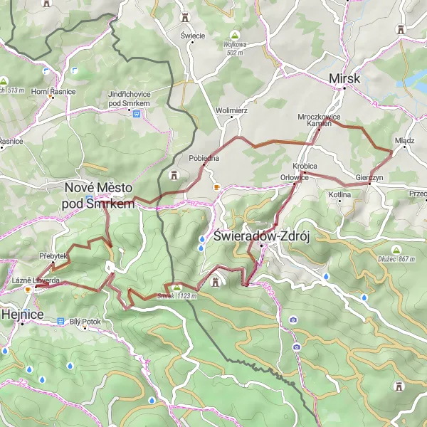 Miniatura mapy "Trasa Gravelowa do Kočičí kameny" - trasy rowerowej w Severovýchod, Czech Republic. Wygenerowane przez planer tras rowerowych Tarmacs.app