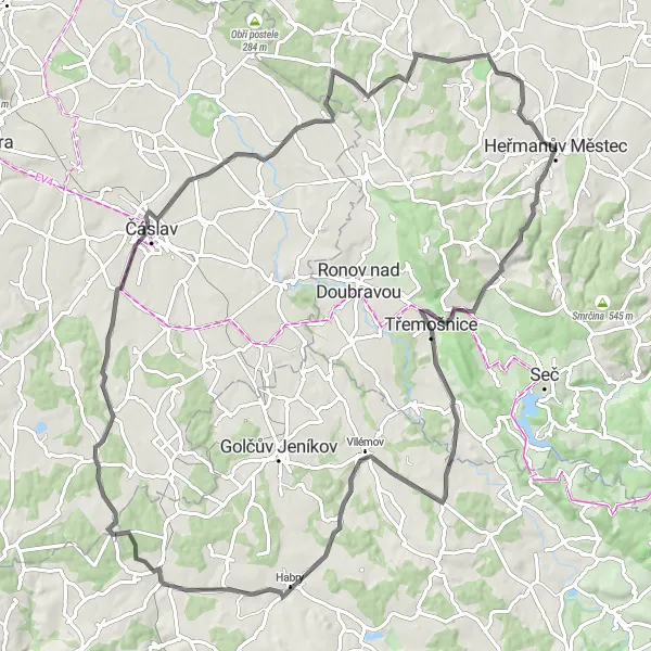 Map miniature of "Countryside Road Adventure" cycling inspiration in Severovýchod, Czech Republic. Generated by Tarmacs.app cycling route planner