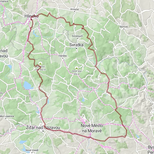 Map miniature of "Scenic Gravel Cycling Route around Hlinsko" cycling inspiration in Severovýchod, Czech Republic. Generated by Tarmacs.app cycling route planner