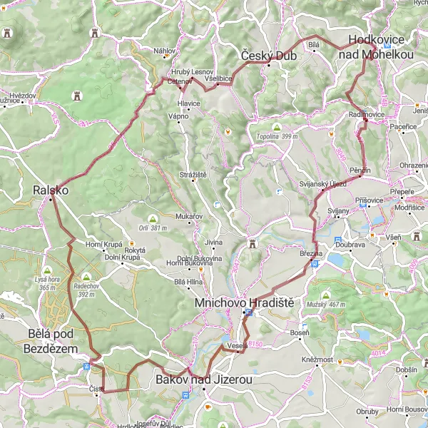 Miniaturní mapa "Gravelová cesta skrze Loukov" inspirace pro cyklisty v oblasti Severovýchod, Czech Republic. Vytvořeno pomocí plánovače tras Tarmacs.app