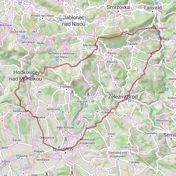 Map miniature of "The Gravel Adventure with Stunning Views" cycling inspiration in Severovýchod, Czech Republic. Generated by Tarmacs.app cycling route planner