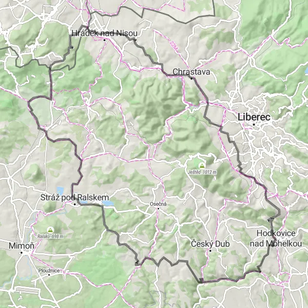 Miniaturní mapa "Okruh kolem Stráže pod Ralskem" inspirace pro cyklisty v oblasti Severovýchod, Czech Republic. Vytvořeno pomocí plánovače tras Tarmacs.app