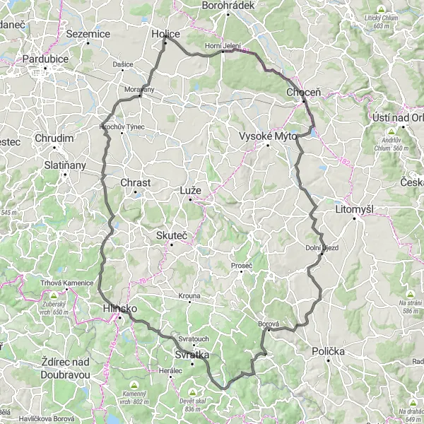 Map miniature of "Challenging Road Cycling Tour with Spectacular Scenery" cycling inspiration in Severovýchod, Czech Republic. Generated by Tarmacs.app cycling route planner