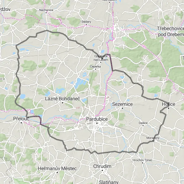 Mapa miniatúra "Trasa kolem Roveňska" cyklistická inšpirácia v Severovýchod, Czech Republic. Vygenerované cyklistickým plánovačom trás Tarmacs.app