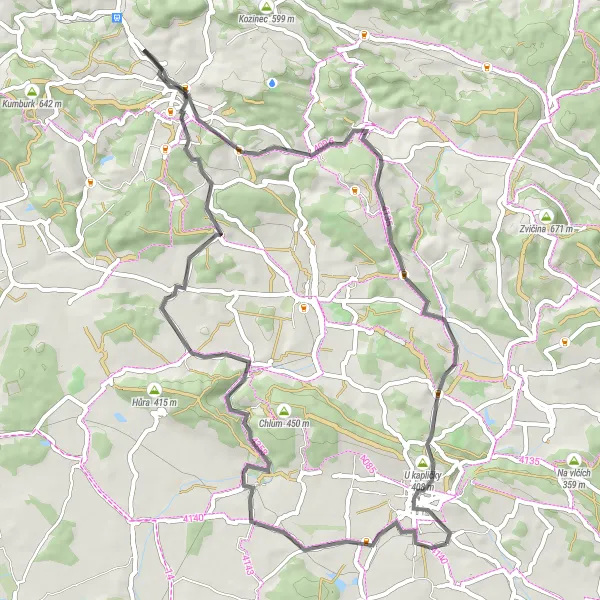 Miniaturní mapa "Okruh s výhledy na Ostroměř" inspirace pro cyklisty v oblasti Severovýchod, Czech Republic. Vytvořeno pomocí plánovače tras Tarmacs.app