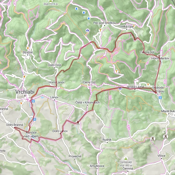 Map miniature of "Gravel Adventure Amongst Nature" cycling inspiration in Severovýchod, Czech Republic. Generated by Tarmacs.app cycling route planner