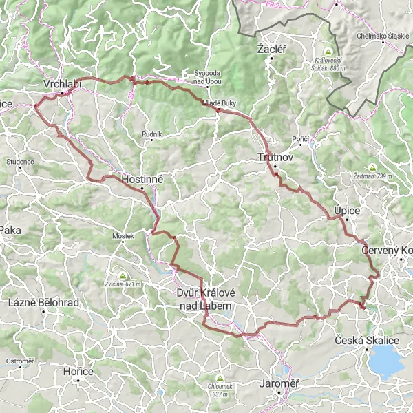 Mapa miniatúra "Gravelová expedičná trasa do Horní Branné" cyklistická inšpirácia v Severovýchod, Czech Republic. Vygenerované cyklistickým plánovačom trás Tarmacs.app