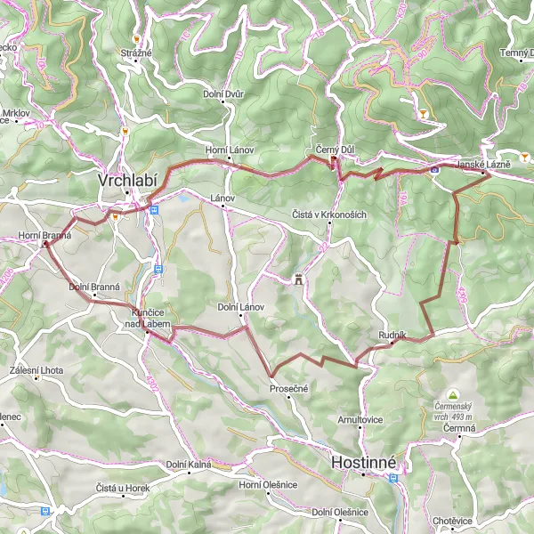 Miniatura mapy "Trasa Gravel do Kunčice nad Labem" - trasy rowerowej w Severovýchod, Czech Republic. Wygenerowane przez planer tras rowerowych Tarmacs.app