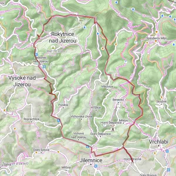 Miniatura mapy "Trasa Przez Urokliwe Wioski i Górskie Szlaki" - trasy rowerowej w Severovýchod, Czech Republic. Wygenerowane przez planer tras rowerowych Tarmacs.app