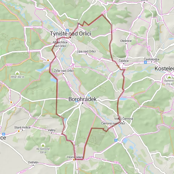 Miniaturní mapa "Gravelový okruh kolem Horního Jelení" inspirace pro cyklisty v oblasti Severovýchod, Czech Republic. Vytvořeno pomocí plánovače tras Tarmacs.app