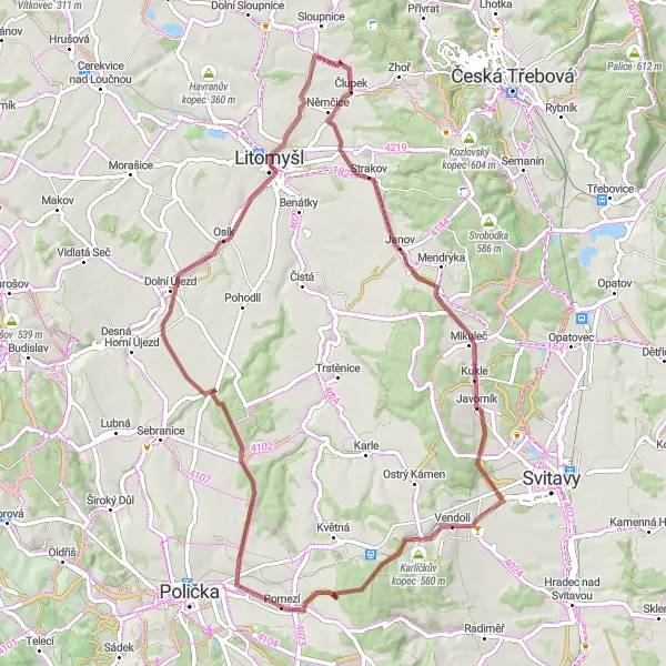 Miniaturní mapa "Trasa Vlčkov-Litomyšl" inspirace pro cyklisty v oblasti Severovýchod, Czech Republic. Vytvořeno pomocí plánovače tras Tarmacs.app