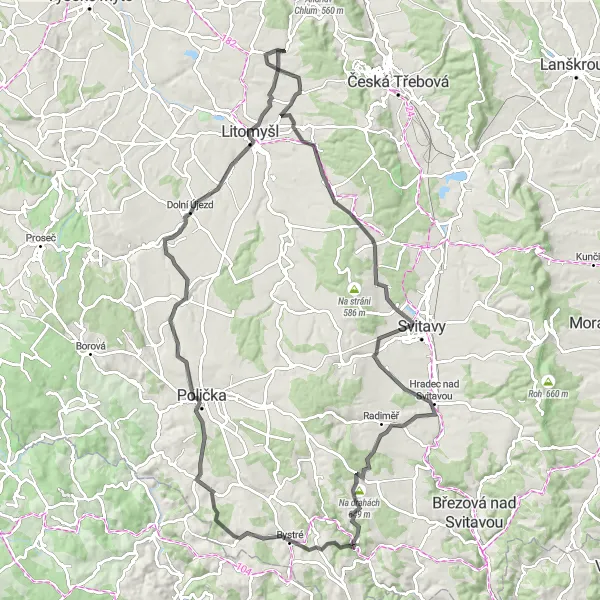 Karten-Miniaturansicht der Radinspiration "Panorama-Tour mit Herausforderungen" in Severovýchod, Czech Republic. Erstellt vom Tarmacs.app-Routenplaner für Radtouren