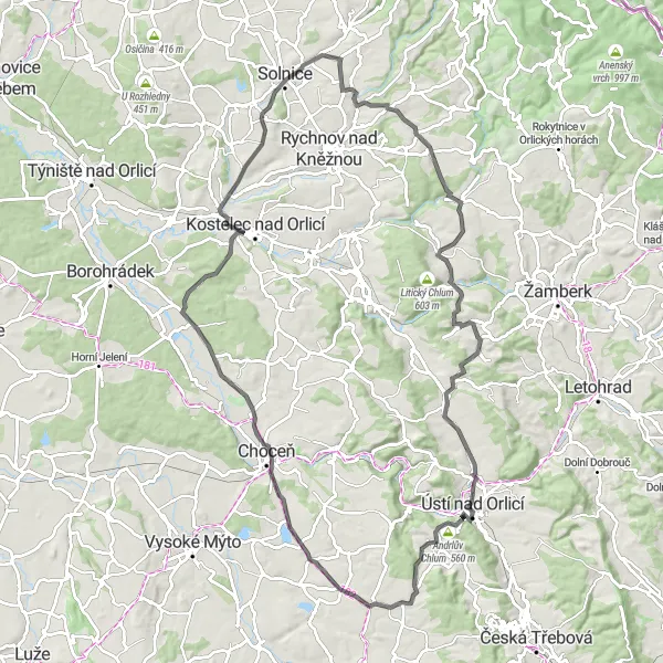 Karten-Miniaturansicht der Radinspiration "Javornice Road Adventure" in Severovýchod, Czech Republic. Erstellt vom Tarmacs.app-Routenplaner für Radtouren