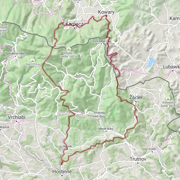 Map miniature of "Enchanting Krkonoše Gravel Trail" cycling inspiration in Severovýchod, Czech Republic. Generated by Tarmacs.app cycling route planner