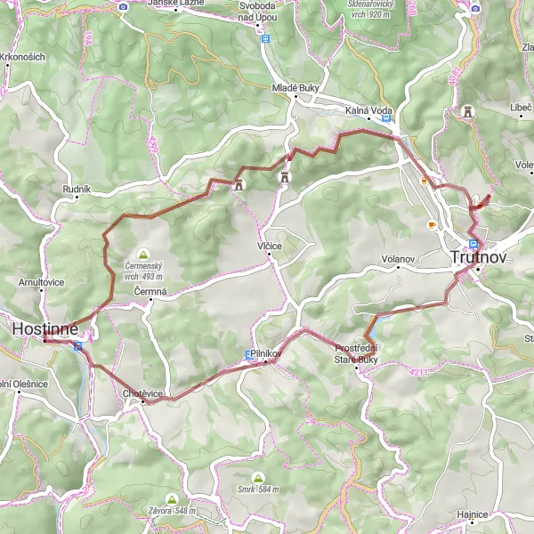 Map miniature of "Trutnov Gravel Adventure" cycling inspiration in Severovýchod, Czech Republic. Generated by Tarmacs.app cycling route planner