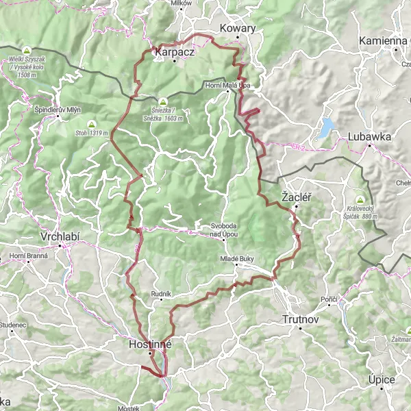 Map miniature of "Krkonoše Epic Gravel Adventure" cycling inspiration in Severovýchod, Czech Republic. Generated by Tarmacs.app cycling route planner