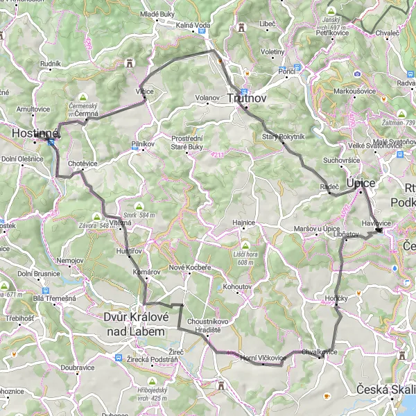 Miniaturní mapa "Hostinné - Chotěvice Road Tour" inspirace pro cyklisty v oblasti Severovýchod, Czech Republic. Vytvořeno pomocí plánovače tras Tarmacs.app