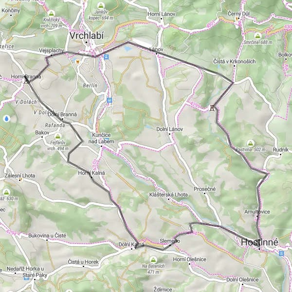 Miniaturní mapa "Cyklotrasa Na Bateriích" inspirace pro cyklisty v oblasti Severovýchod, Czech Republic. Vytvořeno pomocí plánovače tras Tarmacs.app