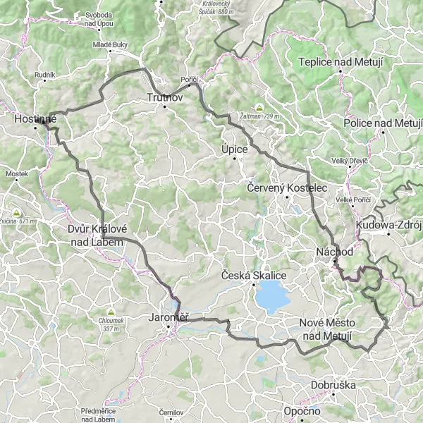 Miniaturní mapa "Hostinné - Velké Svatoňovice Circuit" inspirace pro cyklisty v oblasti Severovýchod, Czech Republic. Vytvořeno pomocí plánovače tras Tarmacs.app