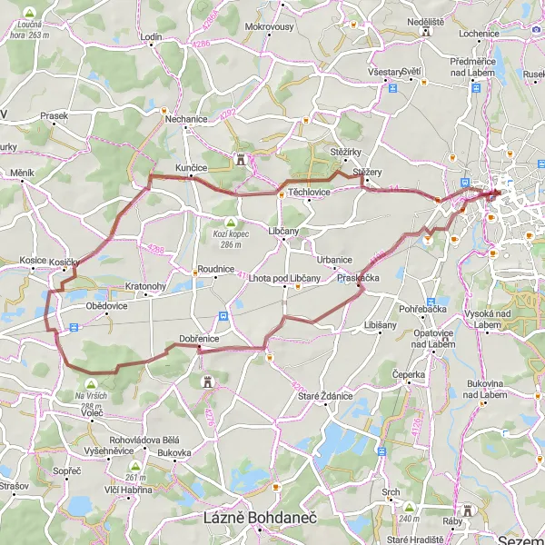 Map miniature of "Tour de Kralove" cycling inspiration in Severovýchod, Czech Republic. Generated by Tarmacs.app cycling route planner