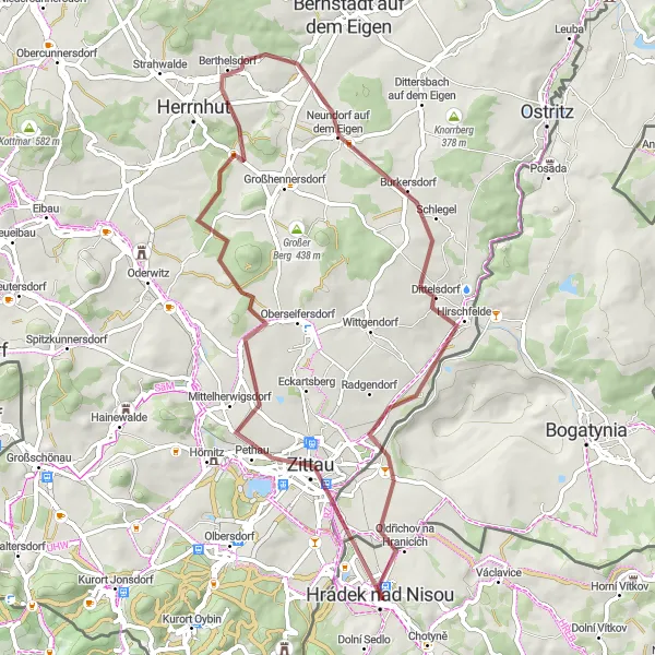 Miniaturní mapa "Gravel okruh kolem La Montanara" inspirace pro cyklisty v oblasti Severovýchod, Czech Republic. Vytvořeno pomocí plánovače tras Tarmacs.app