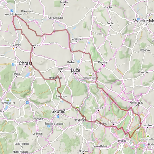 Miniaturní mapa "Gravelový okruh kolem Blanska" inspirace pro cyklisty v oblasti Severovýchod, Czech Republic. Vytvořeno pomocí plánovače tras Tarmacs.app