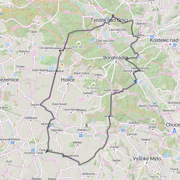 Miniaturní mapa "Road Trasa Horní Ředice - Holešovice" inspirace pro cyklisty v oblasti Severovýchod, Czech Republic. Vytvořeno pomocí plánovače tras Tarmacs.app