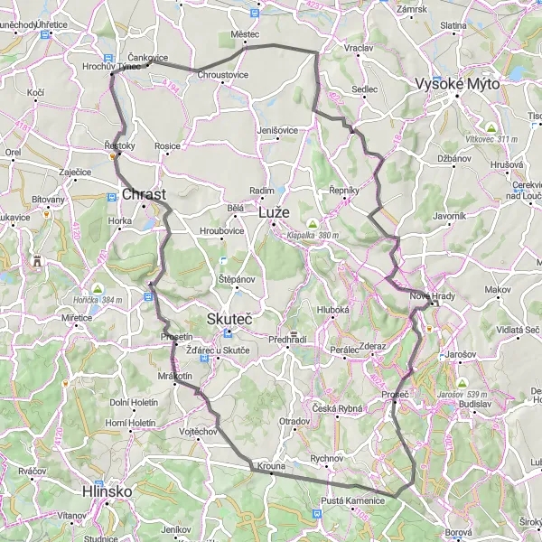 Miniaturní mapa "Okružní cyklotrasa Čankovice - Hrochův Týnec - Chrast" inspirace pro cyklisty v oblasti Severovýchod, Czech Republic. Vytvořeno pomocí plánovače tras Tarmacs.app