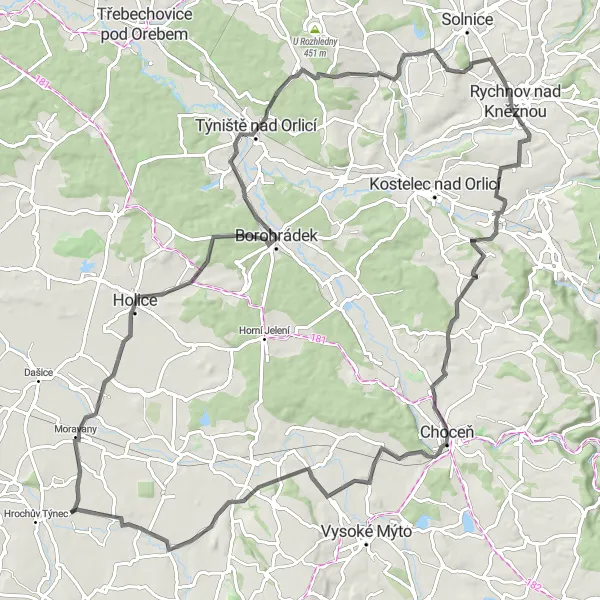 Mapa miniatúra "Road do Čankovic" cyklistická inšpirácia v Severovýchod, Czech Republic. Vygenerované cyklistickým plánovačom trás Tarmacs.app