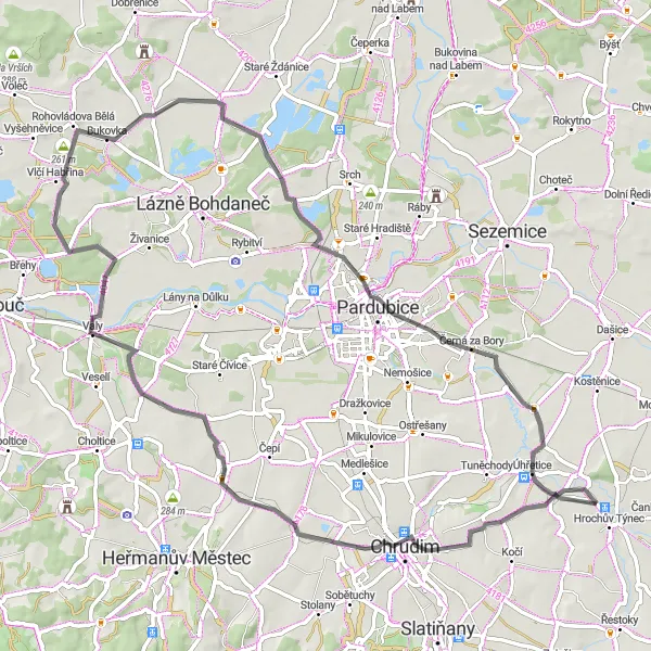 Miniaturní mapa "Kolem Vejvanovic a Bílého kopce" inspirace pro cyklisty v oblasti Severovýchod, Czech Republic. Vytvořeno pomocí plánovače tras Tarmacs.app