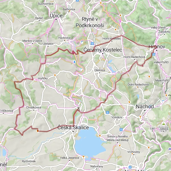 Miniaturní mapa "Kolo okolo Hronova na štěrku" inspirace pro cyklisty v oblasti Severovýchod, Czech Republic. Vytvořeno pomocí plánovače tras Tarmacs.app