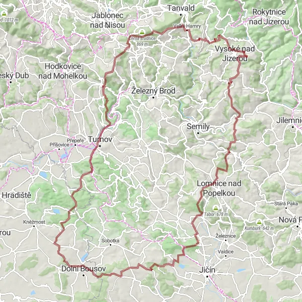 Mapa miniatúra "Velký okruh kolem severovýchodu" cyklistická inšpirácia v Severovýchod, Czech Republic. Vygenerované cyklistickým plánovačom trás Tarmacs.app