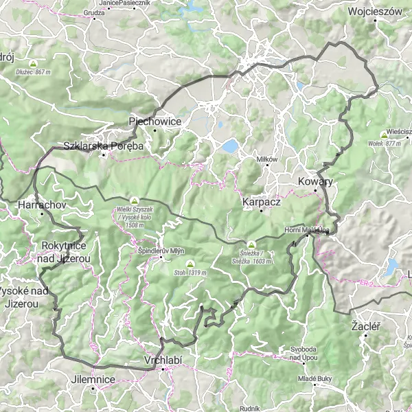 Map miniature of "Bezděz Epic Challenge" cycling inspiration in Severovýchod, Czech Republic. Generated by Tarmacs.app cycling route planner