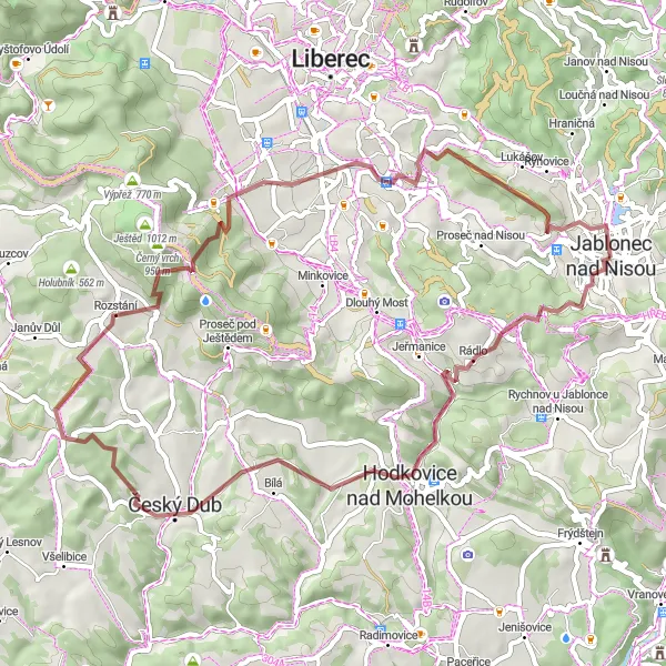 Map miniature of "Ještěd Loop" cycling inspiration in Severovýchod, Czech Republic. Generated by Tarmacs.app cycling route planner