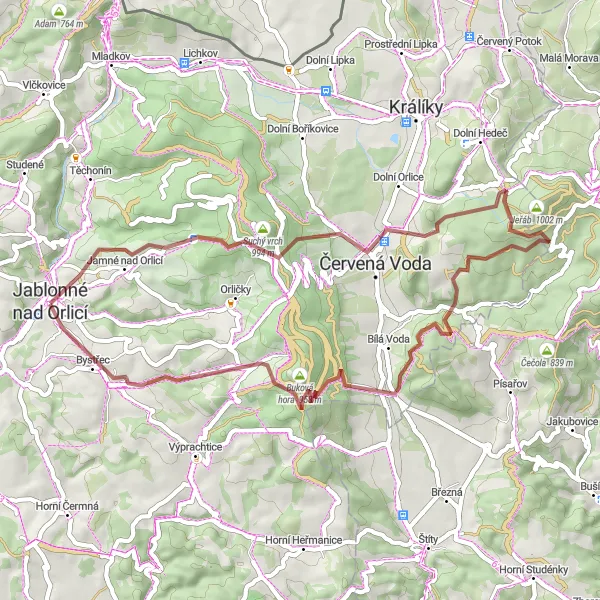 Map miniature of "Gravel Exploration of the Orlické Hory Foothills" cycling inspiration in Severovýchod, Czech Republic. Generated by Tarmacs.app cycling route planner