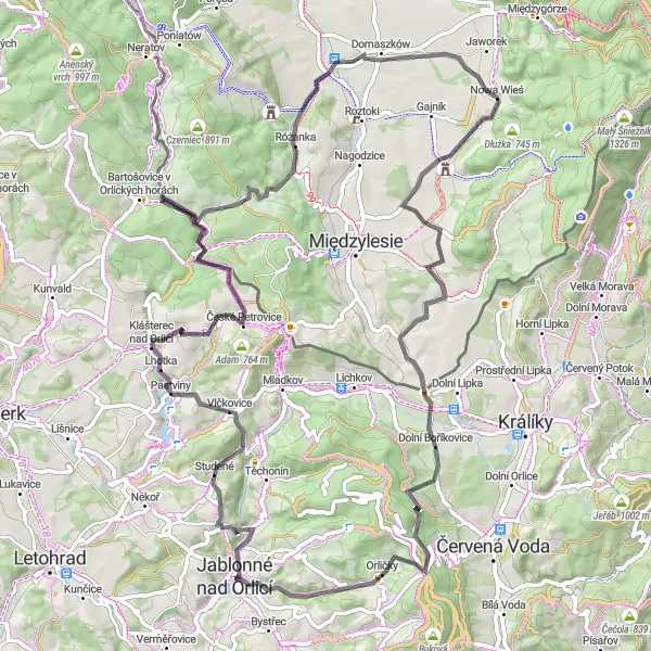 Miniaturní mapa "Cyklistická trasa do přírody od Jablonné nad Orlicí" inspirace pro cyklisty v oblasti Severovýchod, Czech Republic. Vytvořeno pomocí plánovače tras Tarmacs.app