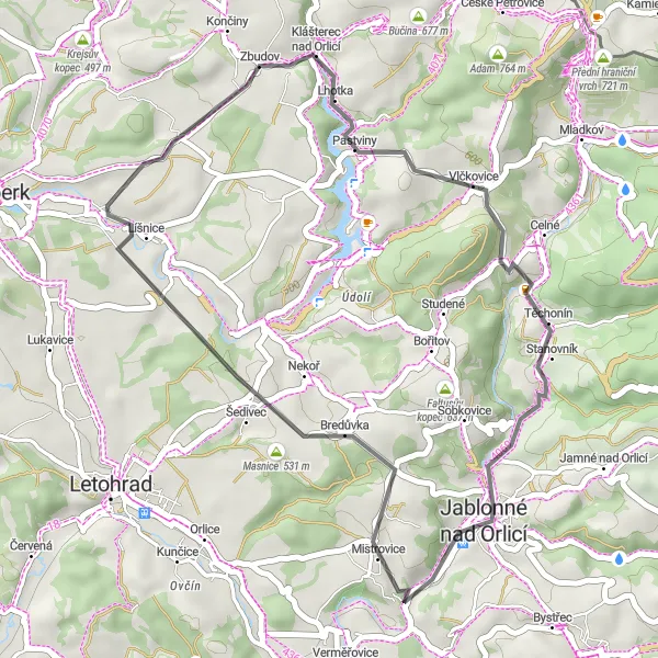 Mapa miniatúra "Cestná trasa Na židově kopci - Jablonné nad Orlicí" cyklistická inšpirácia v Severovýchod, Czech Republic. Vygenerované cyklistickým plánovačom trás Tarmacs.app