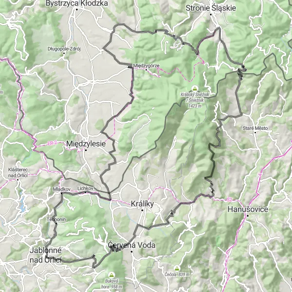 Karten-Miniaturansicht der Radinspiration "Herausforderung um Jablonné nad Orlicí" in Severovýchod, Czech Republic. Erstellt vom Tarmacs.app-Routenplaner für Radtouren