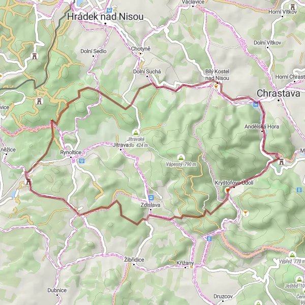 Miniatura mapy "Trasa Krkavčí skály - Lvová" - trasy rowerowej w Severovýchod, Czech Republic. Wygenerowane przez planer tras rowerowych Tarmacs.app