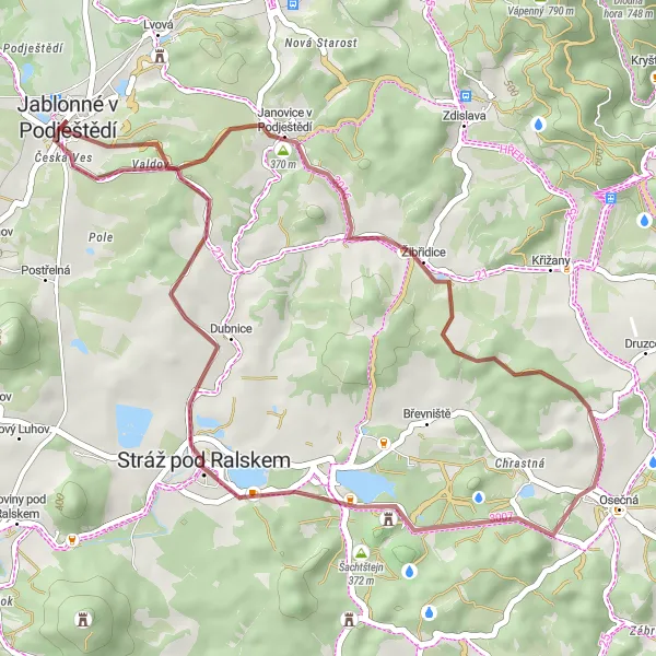 Miniaturní mapa "Gravelový okruh Janovice v Podještědí - Nový Falkenburk" inspirace pro cyklisty v oblasti Severovýchod, Czech Republic. Vytvořeno pomocí plánovače tras Tarmacs.app