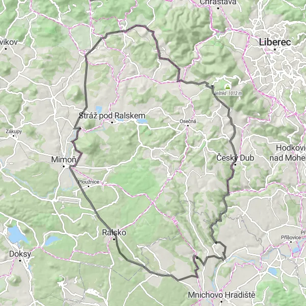 Map miniature of "The Challenge of Jablonné" cycling inspiration in Severovýchod, Czech Republic. Generated by Tarmacs.app cycling route planner