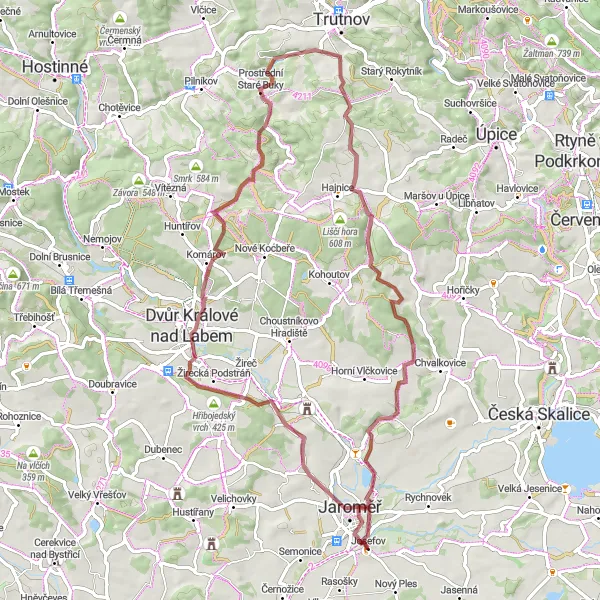 Map miniature of "Toulovský Traverse" cycling inspiration in Severovýchod, Czech Republic. Generated by Tarmacs.app cycling route planner