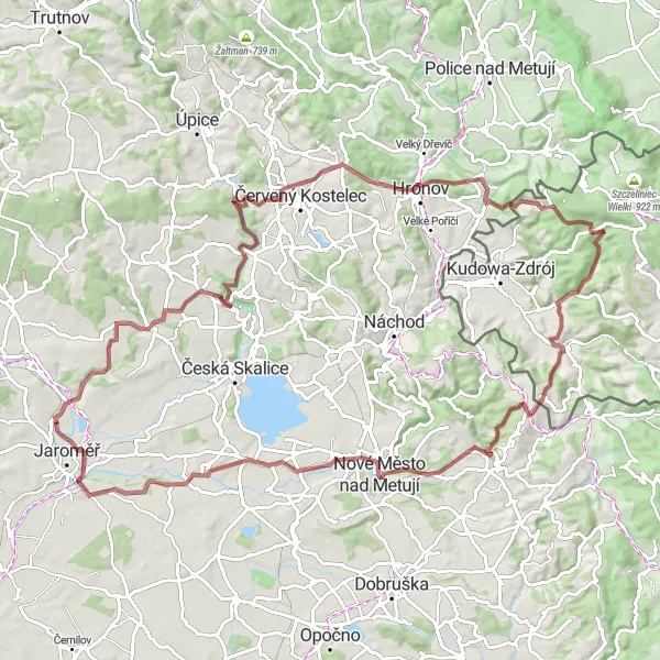 Karten-Miniaturansicht der Radinspiration "Herausfordernde Schottertour ab Jaroměř" in Severovýchod, Czech Republic. Erstellt vom Tarmacs.app-Routenplaner für Radtouren