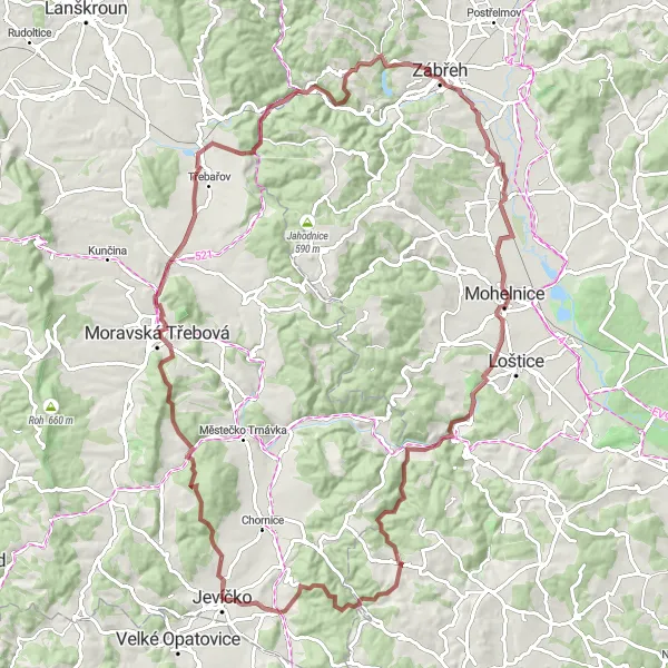 Map miniature of "Pastýřka Gravel Adventure" cycling inspiration in Severovýchod, Czech Republic. Generated by Tarmacs.app cycling route planner